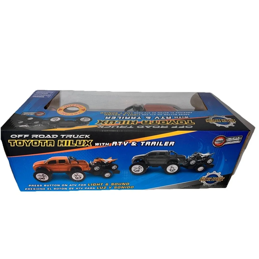 (279/11)Toyota Hilux Off-Road Truck w/ ATV & Trailer 1:16 Scale Toy Set – Lights
